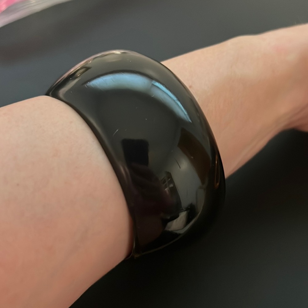 Vintage Plastic Bangle Bracelet, Black, Asymmetrical, Retro, Boho